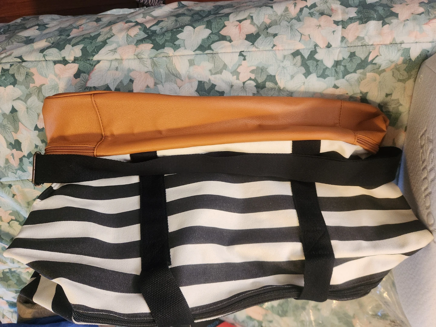 Striped Duffle Bag with Faux Leather Accents - photo 2