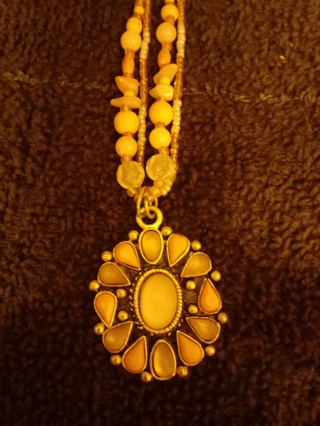 Yellow Beaded Necklace with Pendant