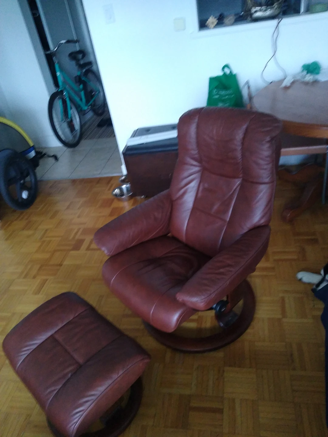 Ekornes Leather Recliner with Ottoman