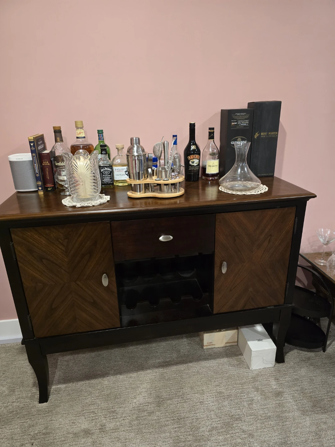 Wood Bar Cabinet with Wine Rack