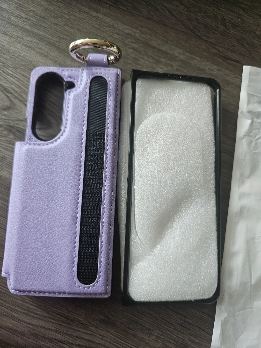 Purple Leather Phone Case with Ring for Samsung Z-Fold 5 - photo 2