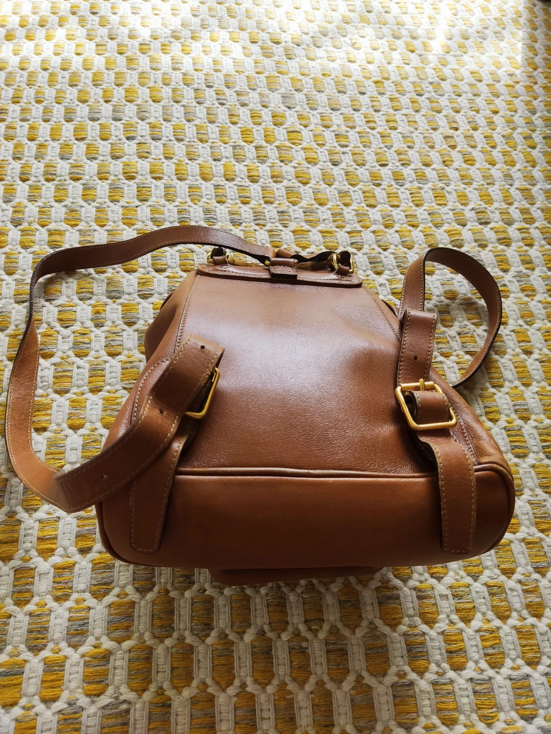 Authentic GUCCI Brown Leather Bamboo Handle Backpack Bag - photo 3