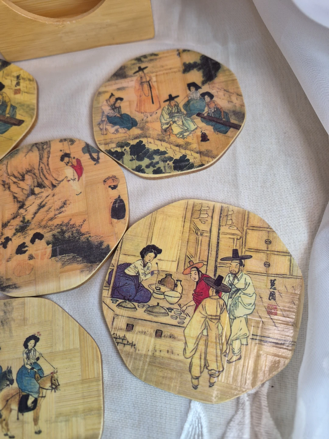 Set 6 Vintage Bamboo Coasters And Holder Asian Village DECOR - photo 5