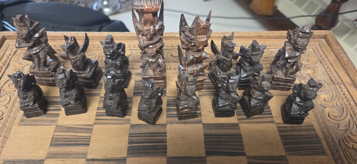 Vintage Hand Carved Wooden Chess Set with Box - photo 3