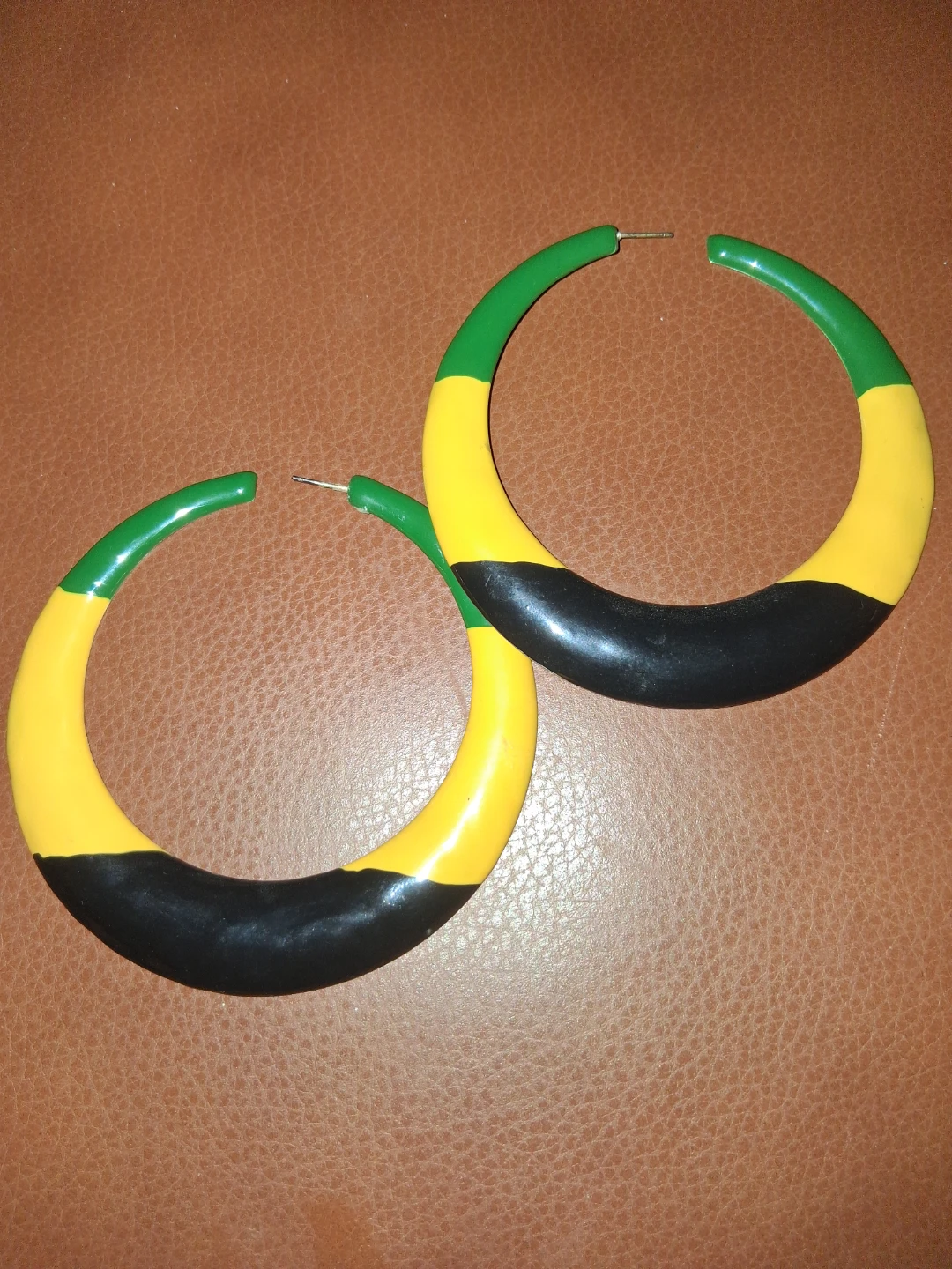 Jamaican Flag Color Large Crescent Hoop Earrings!