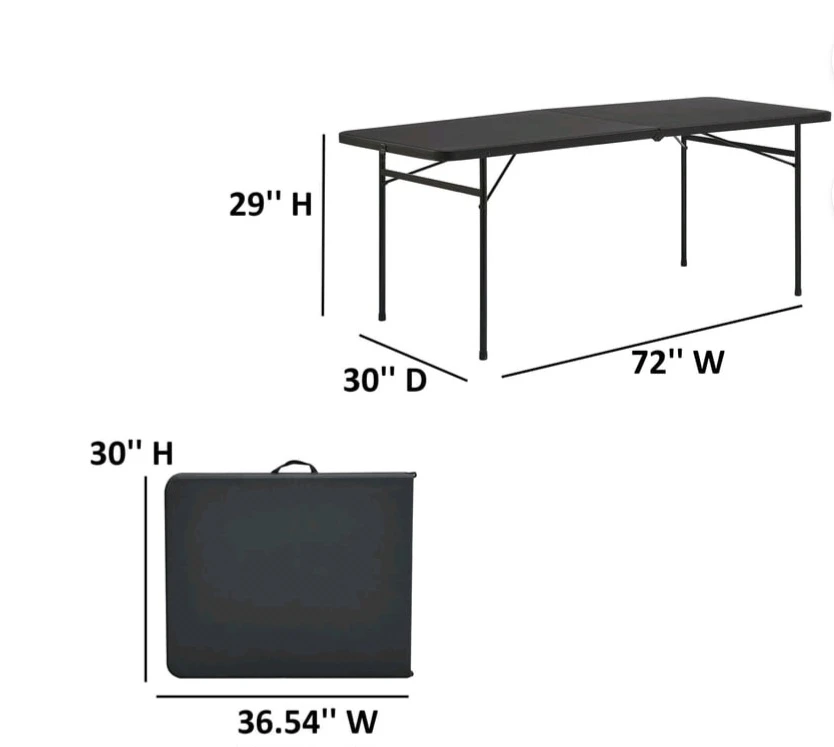Mainstays 6 Foot Folding Table, Black - photo 2