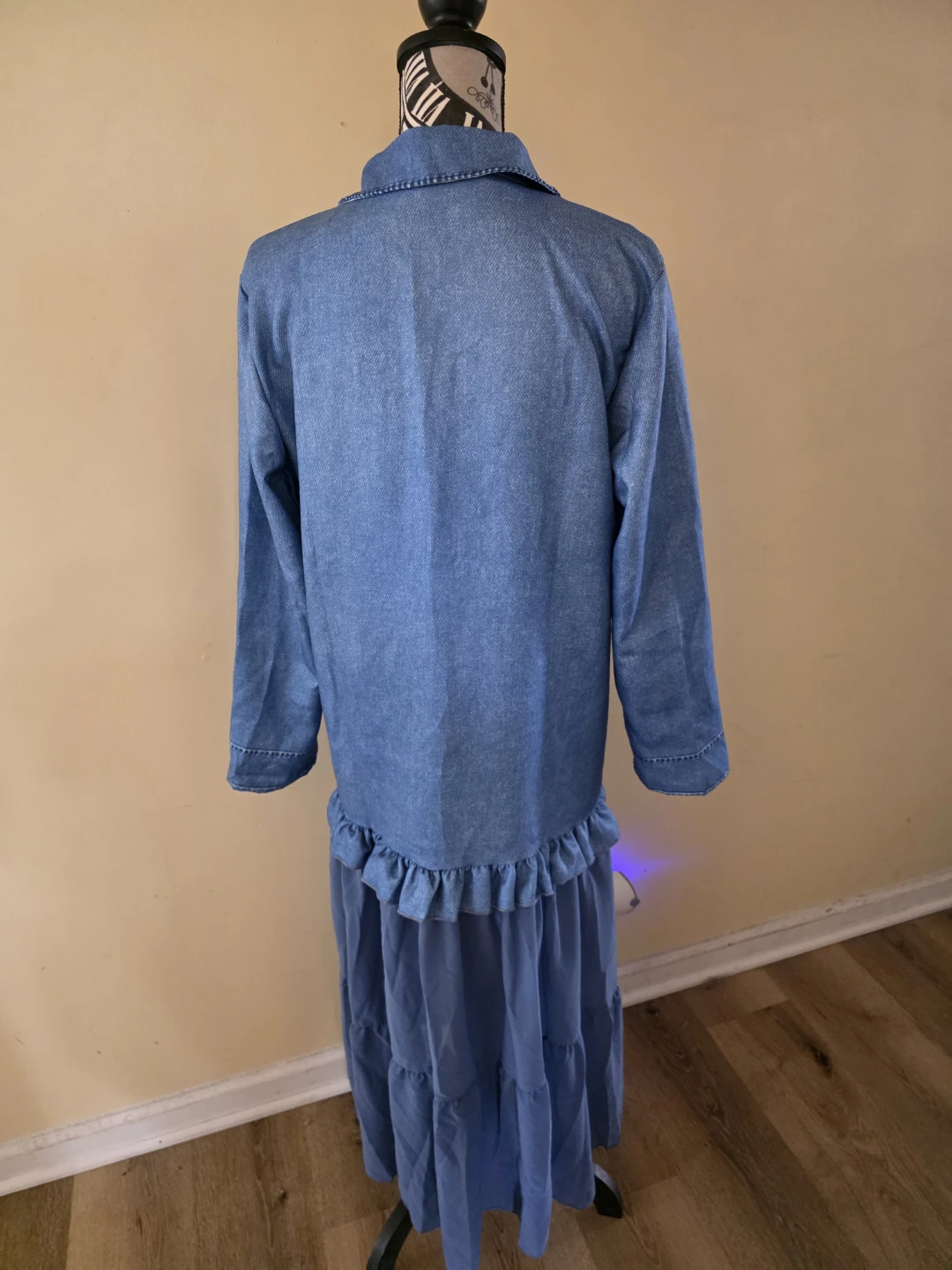 Denim Dress with Ruffle Skirt - Women's - photo 2