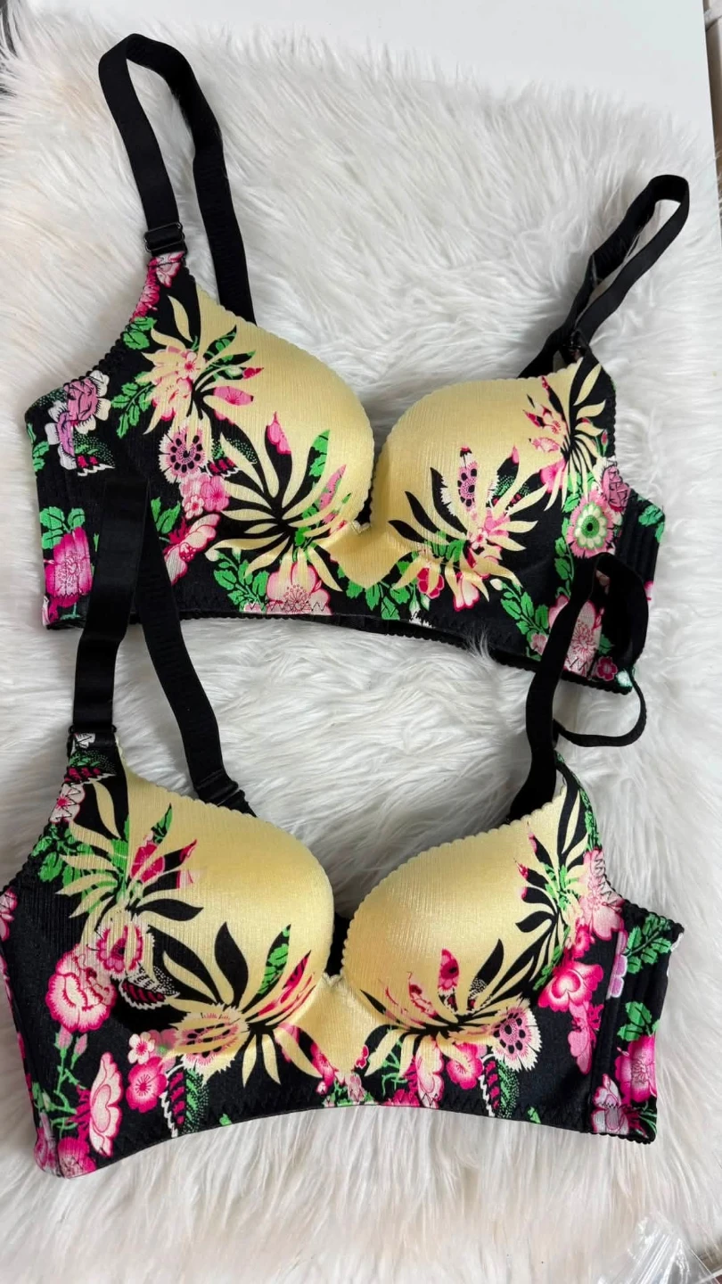 Two Floral Patterned Brassieres