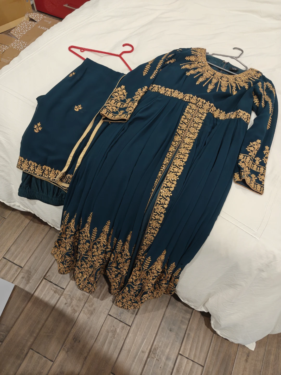 Teal Embroidered Dress with Pants