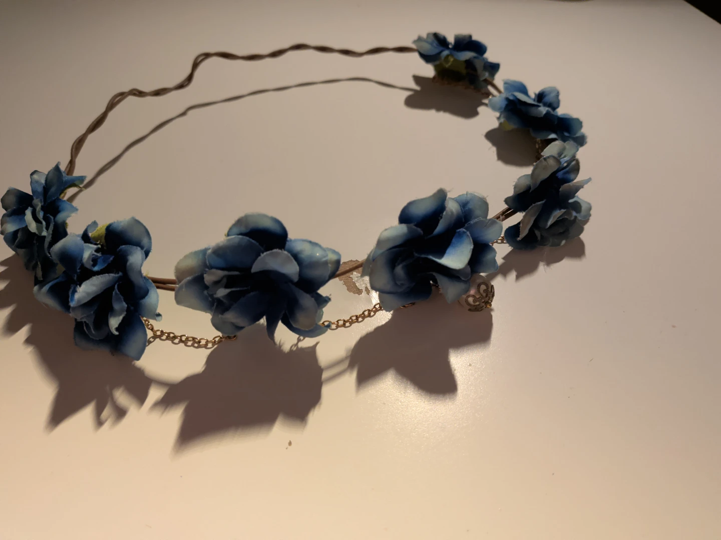 Blue Floral Crown with Gold Chain Accent - photo 2