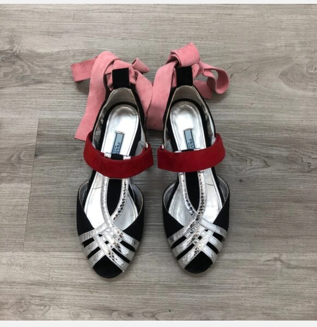 Prada Authentic Open Toe Sandals with Tieback Straps