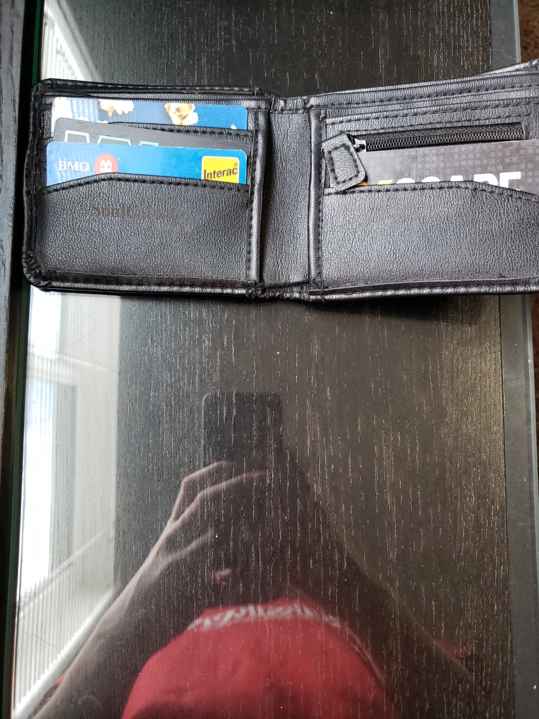 Black Leather Bi-fold Wallet with Zipper Pocket - photo 4