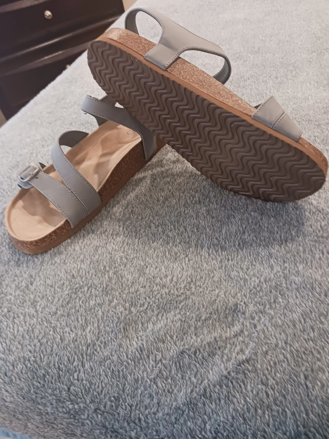 Gray Flat Sandals with Buckle Straps - photo 2