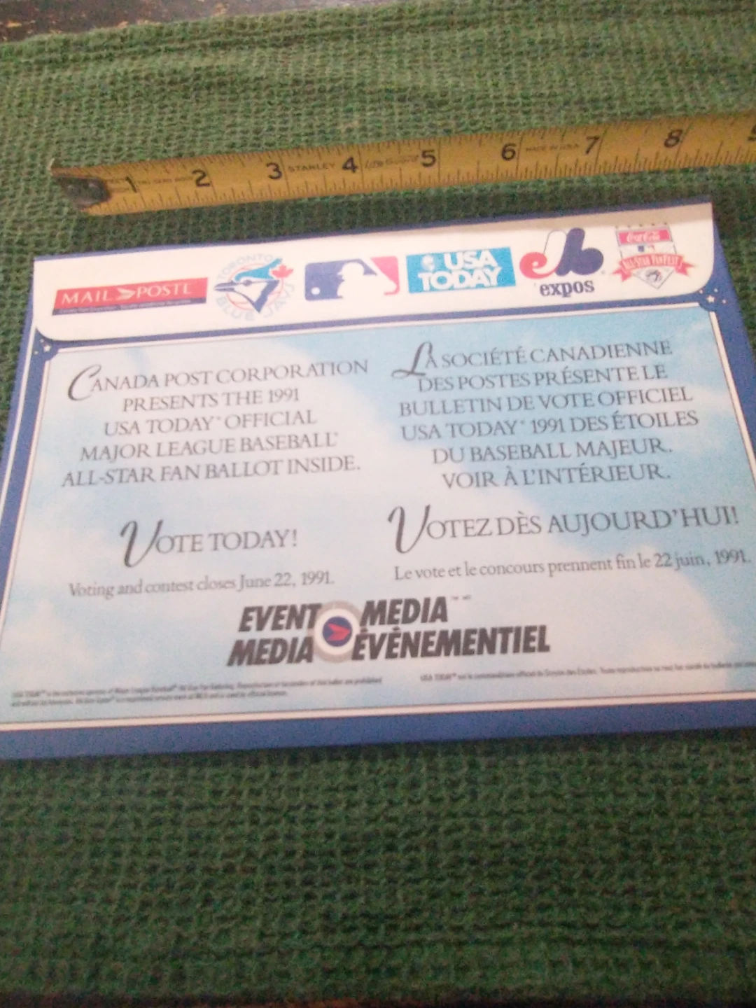 Unopened USA Today 1991 MLB Baseball All-Star Fan Ballot - photo 4