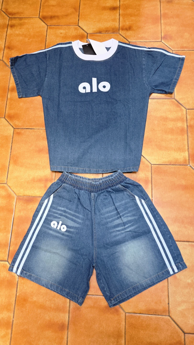 Denim Mickey Mouse Print T-shirt and Shorts Set - photo 3