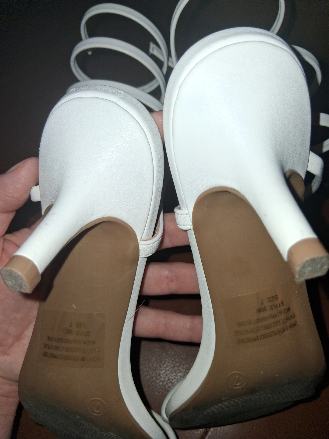 White Ankle Coil Heels Size 7 - photo 2