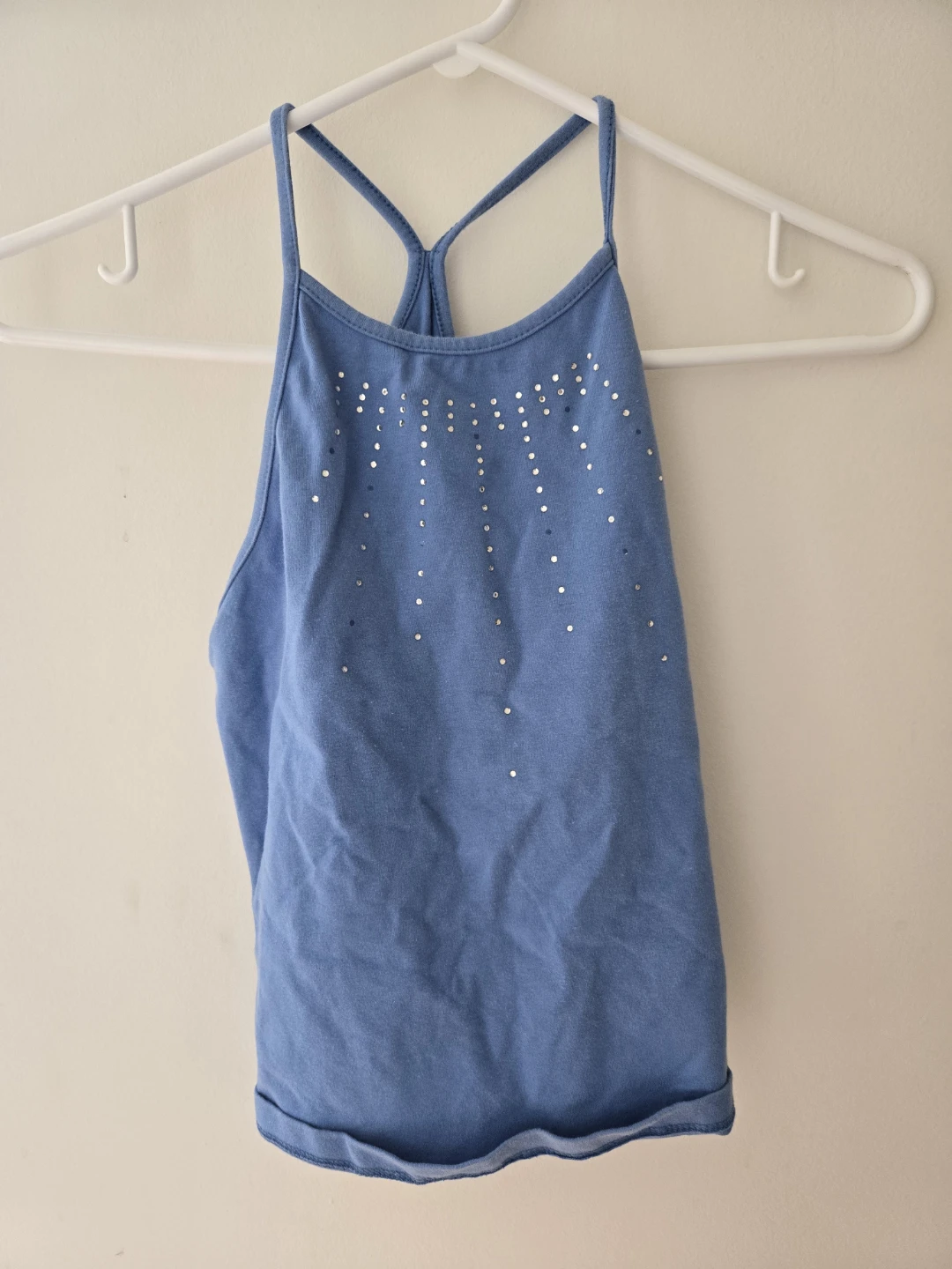 Blue tank top with rhinestones - fits like XXS