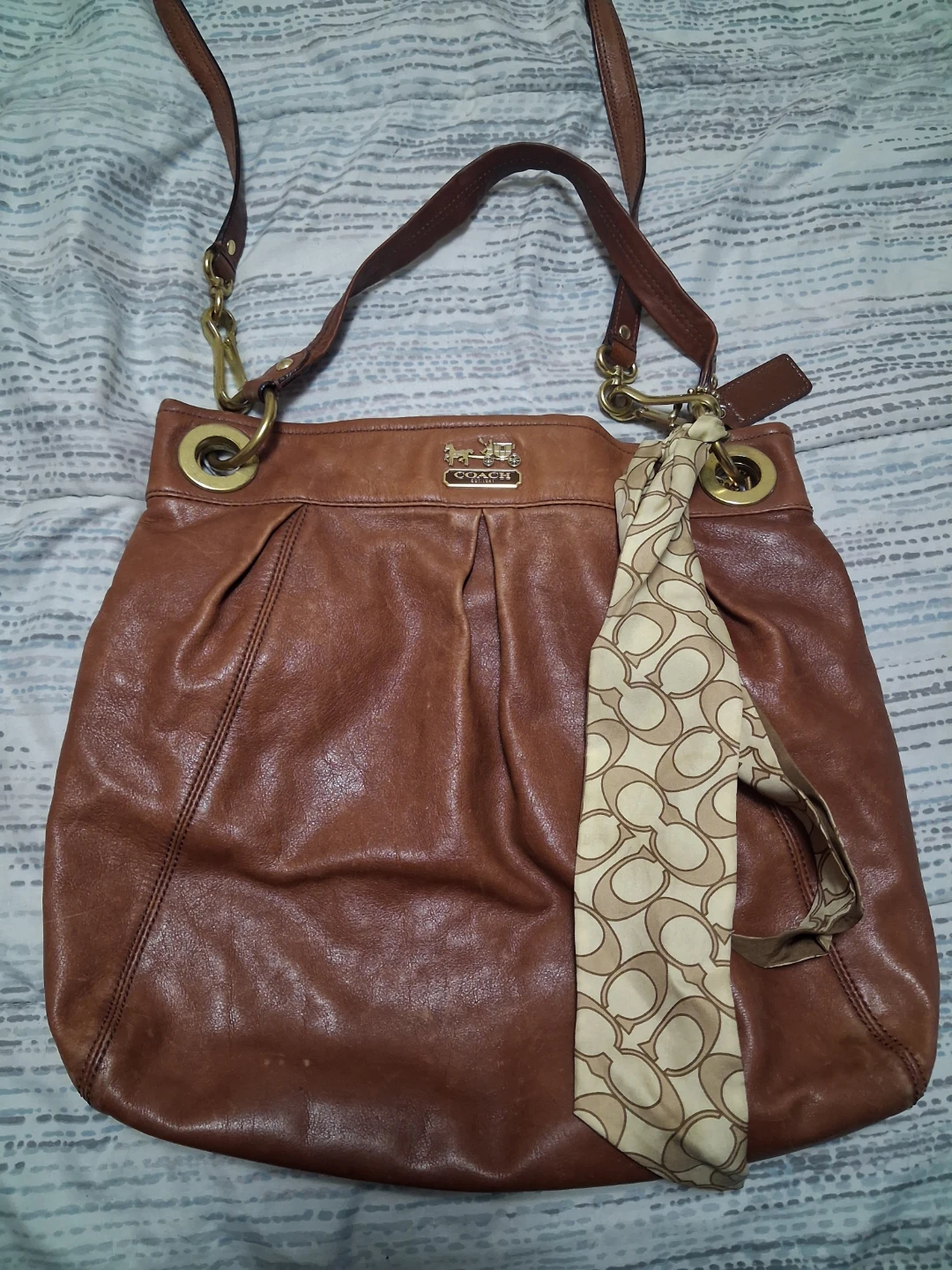 Coach Brown Leather Hobo Bag with Scarf - photo 4