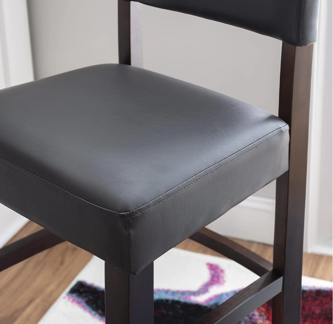 Black Faux Leather Bar Stool with Dark Wood Frame - photo 3