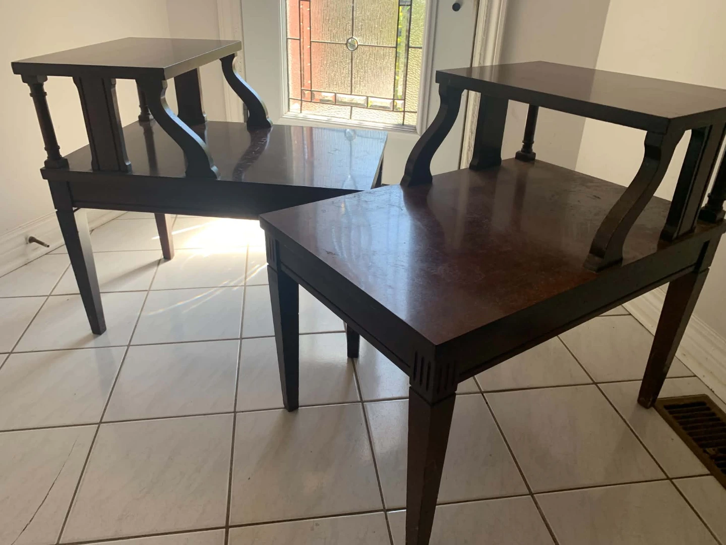 Pair of Dark Wood Tiered Side Tables
