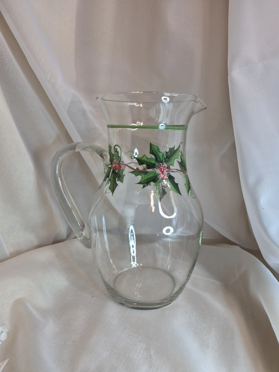 Vintage Hand Painted Holiday Christmas Glass Water etc. Jug