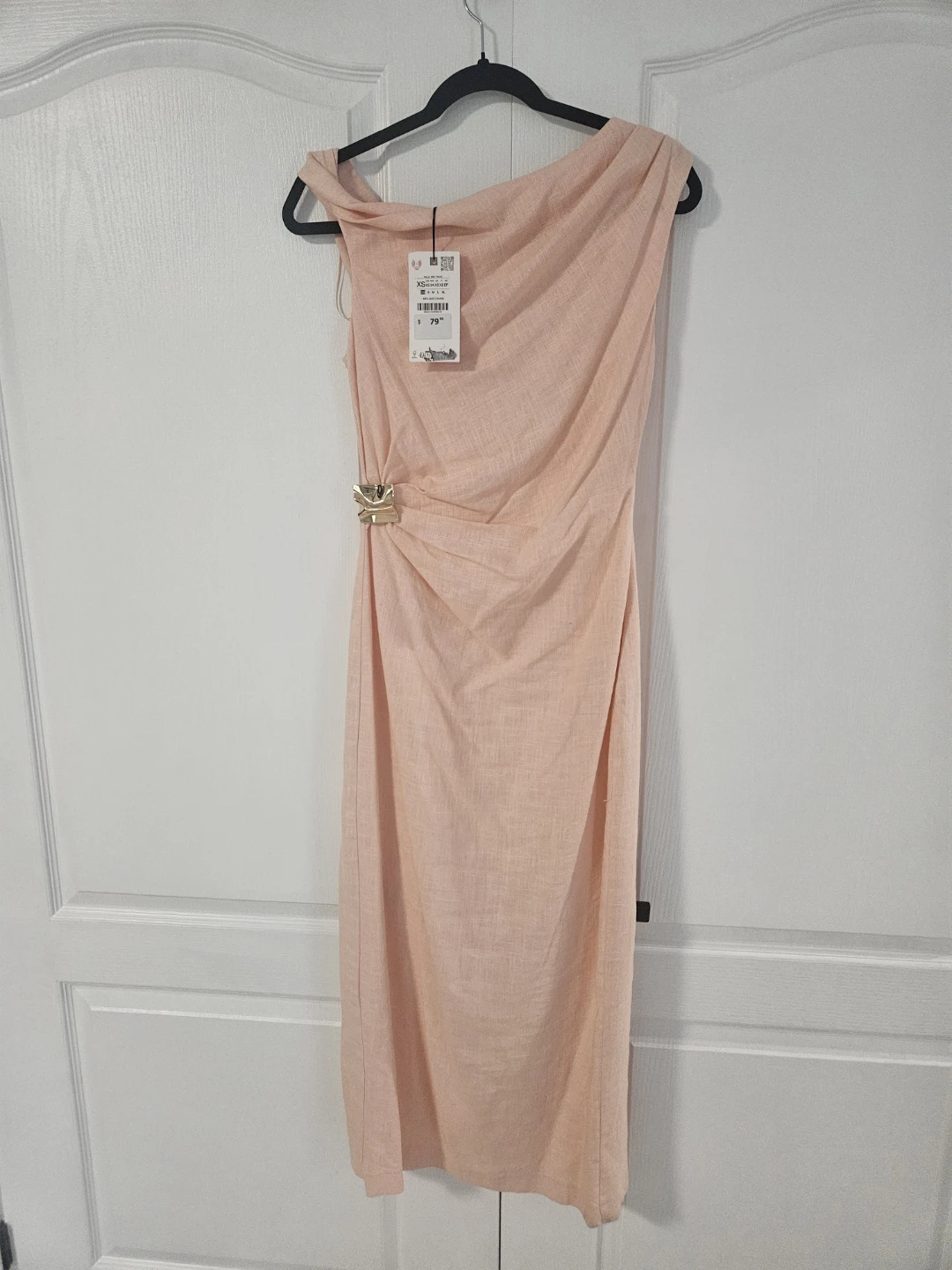 Zara Asymmetric Linen-Blend Midi Dress with Appliqué - Size XS - photo 3
