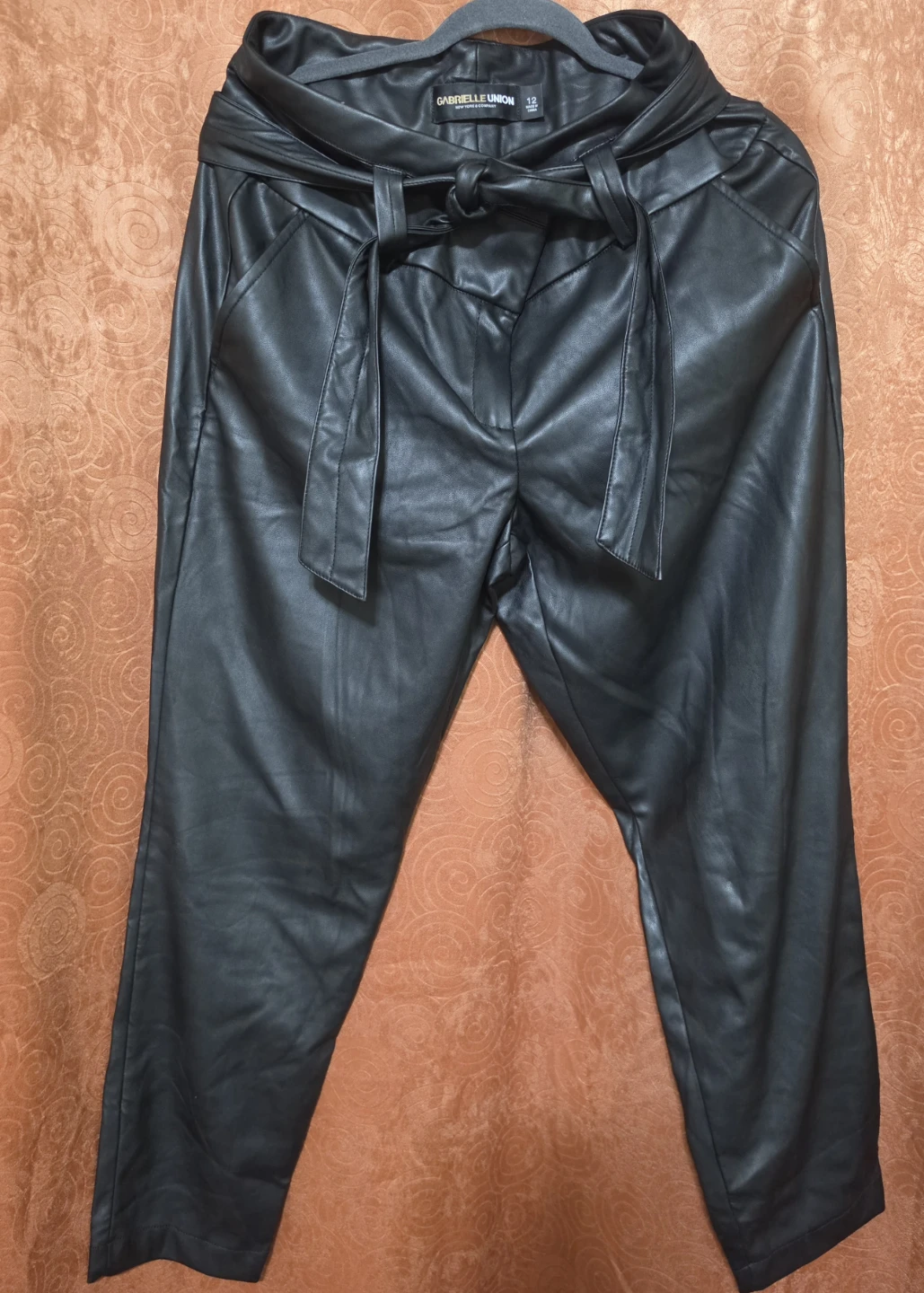 Gabrielle Union Black Faux Leather Paperbag Waist Pants Size 12