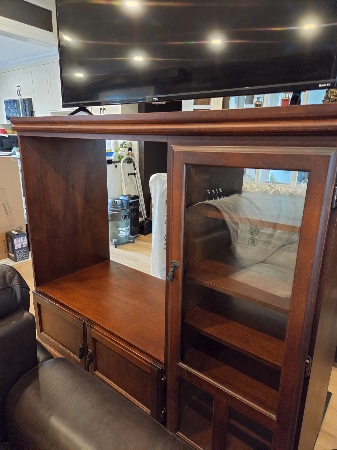 Wooden Entermainment Center  With Glass Display Cabinet - photo 2