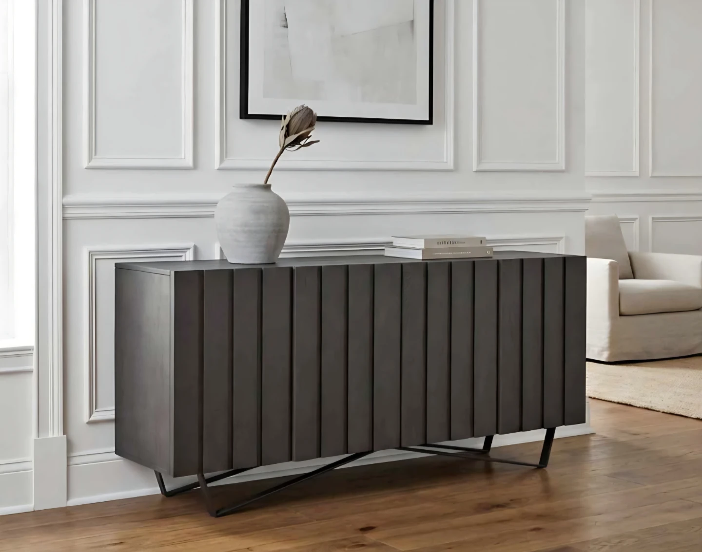 Dark Grey Ribbed Sideboard Console Table - photo 3