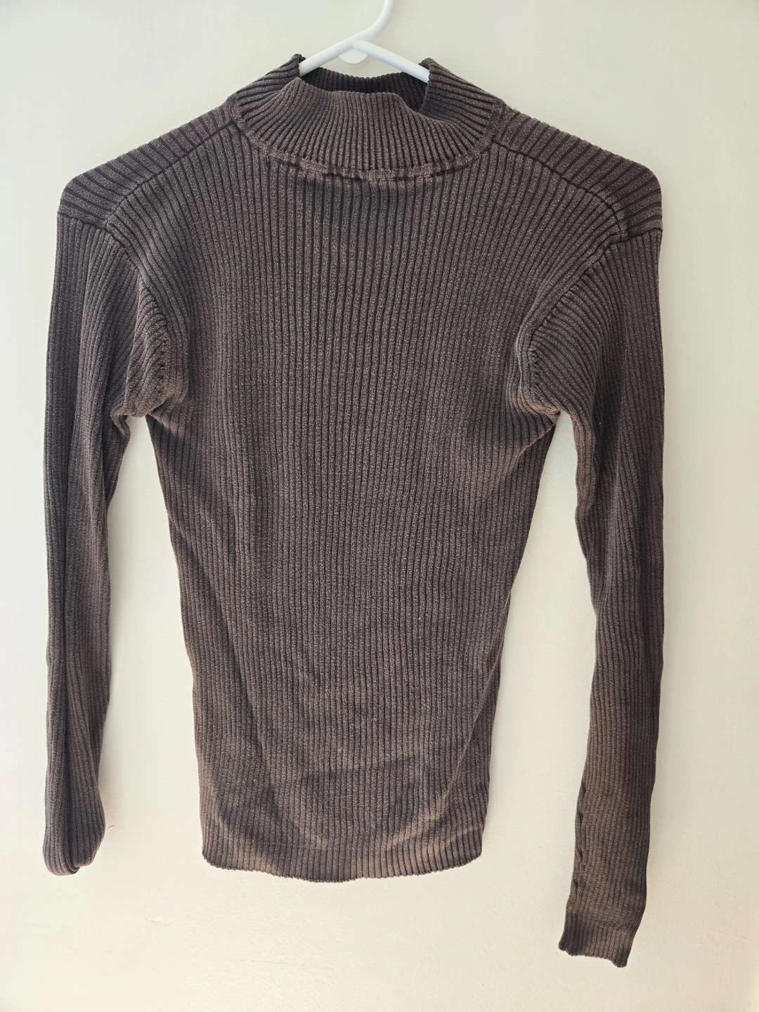 Brown Ribbed Mock Neck Sweater - M (fits like XS/S)