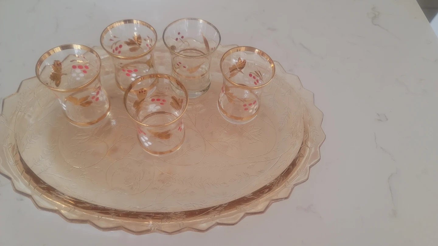 Vintage Amber Glass Tea Set with Tray - photo 3
