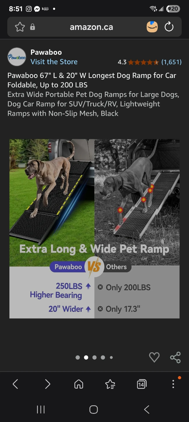 Pawaboo 67" L & 20" W Longest Dog Ramp for Car Foldable, - photo 2