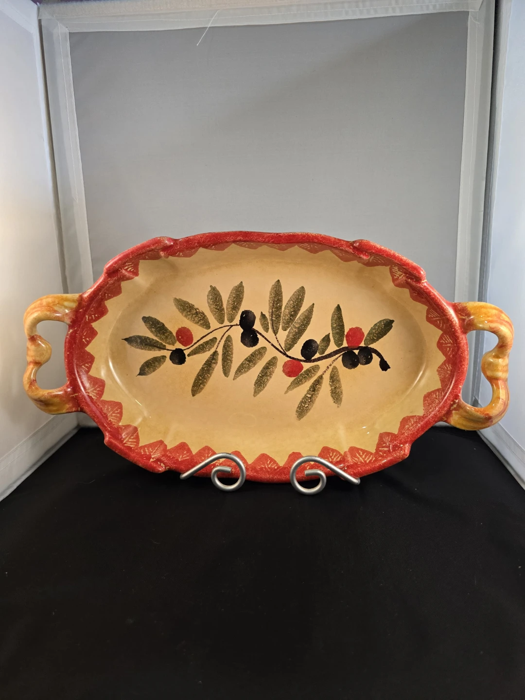 Ceramic Serving Tray with Olive Branch Design