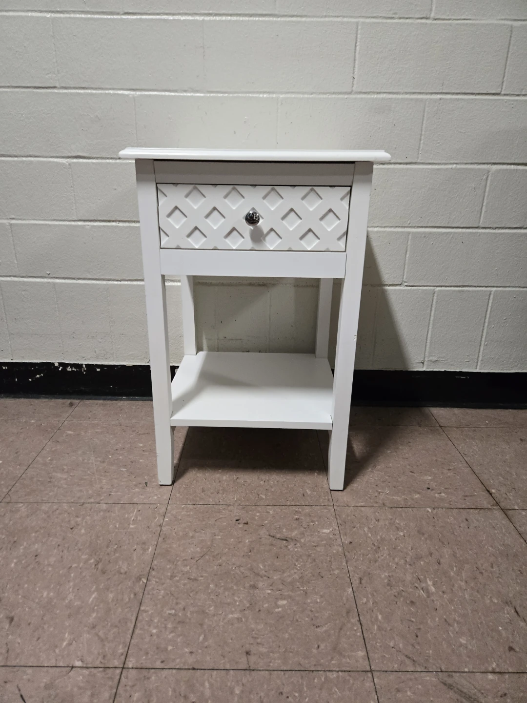 White Lattice Drawer Nightstand Side Table - photo 2