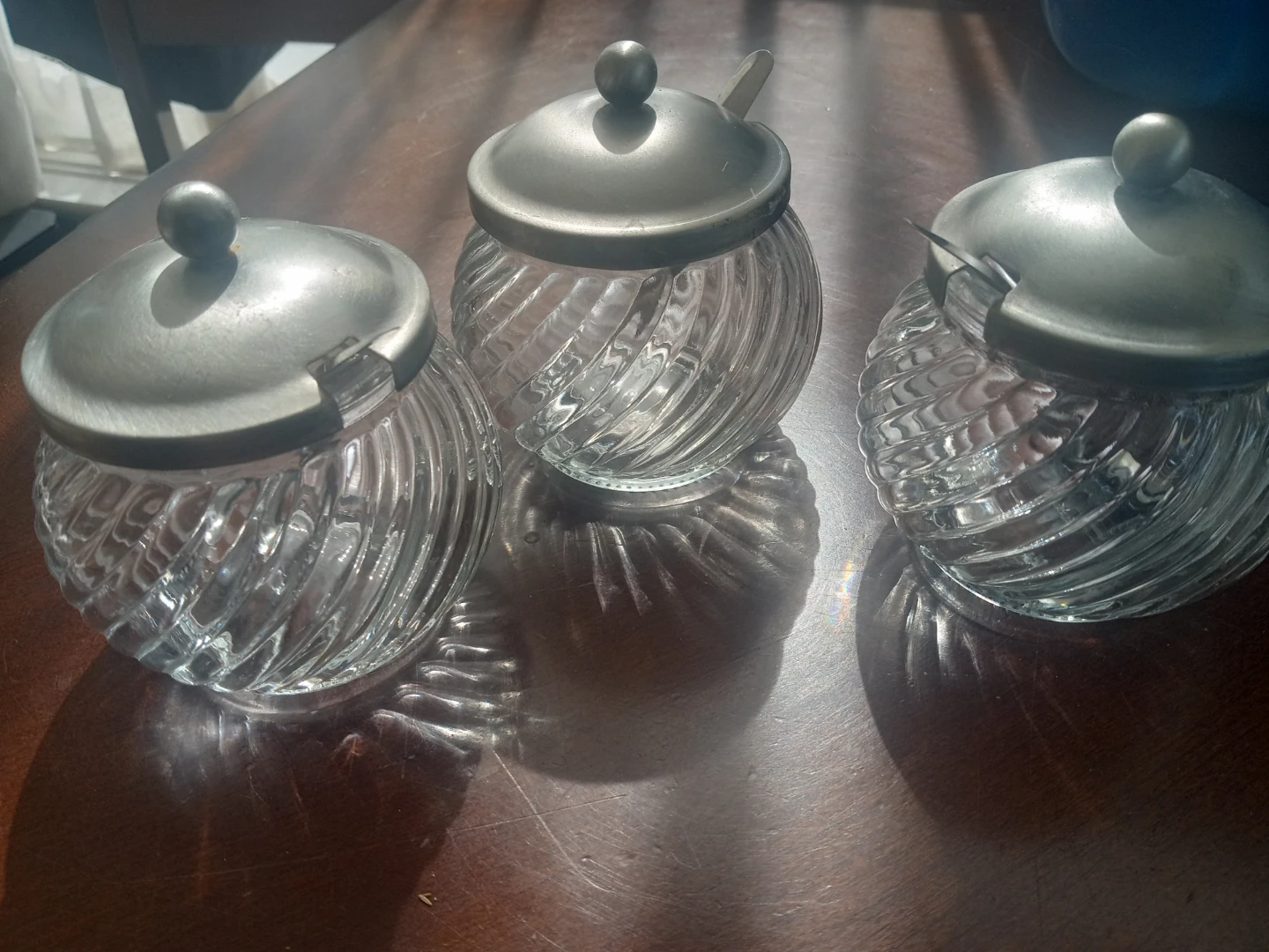 Glass Sugar Bowl Set with Spoons