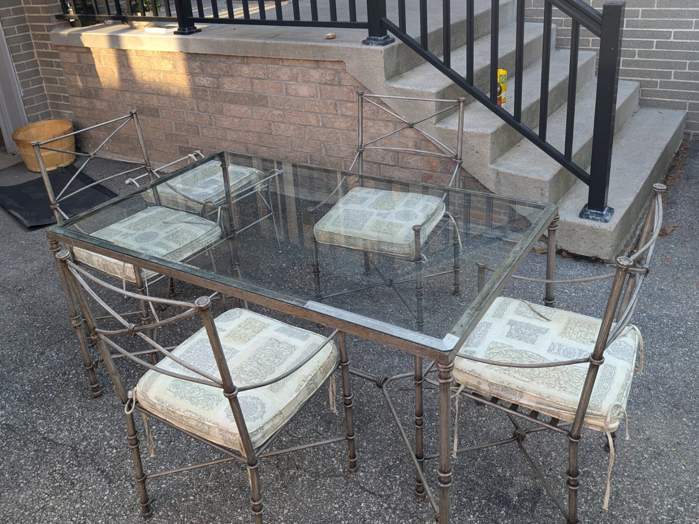 Glass Top Dining Set with 4 Chairs and Ottoman