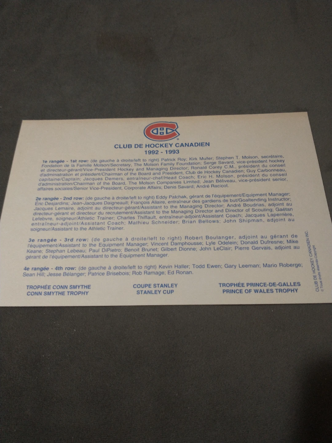 Stanley Cup Champions Montreal Canadiens 1992-1993 Team Postcard - photo 5