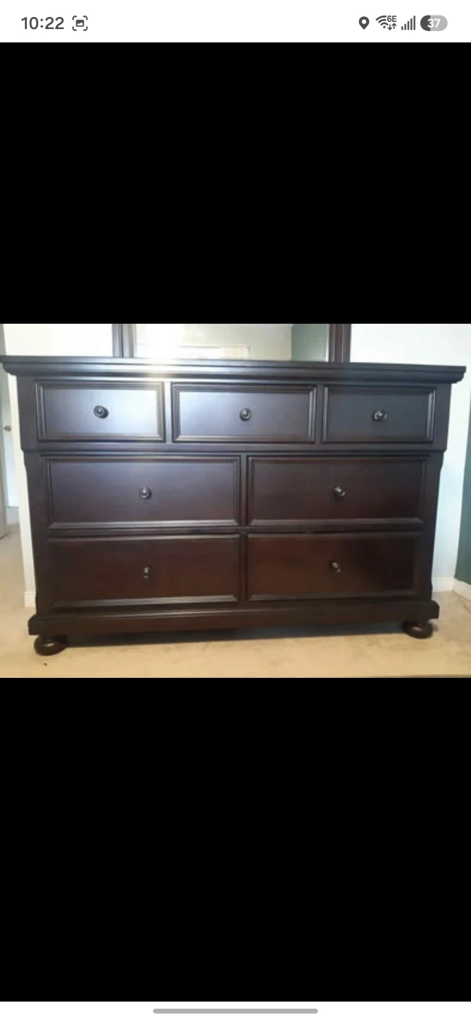 Dark Wood 7-Drawer Dresser with Arched Mirror - photo 2