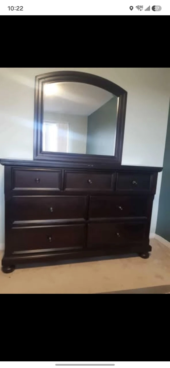 Dark Wood 7-Drawer Dresser with Arched Mirror - photo 3