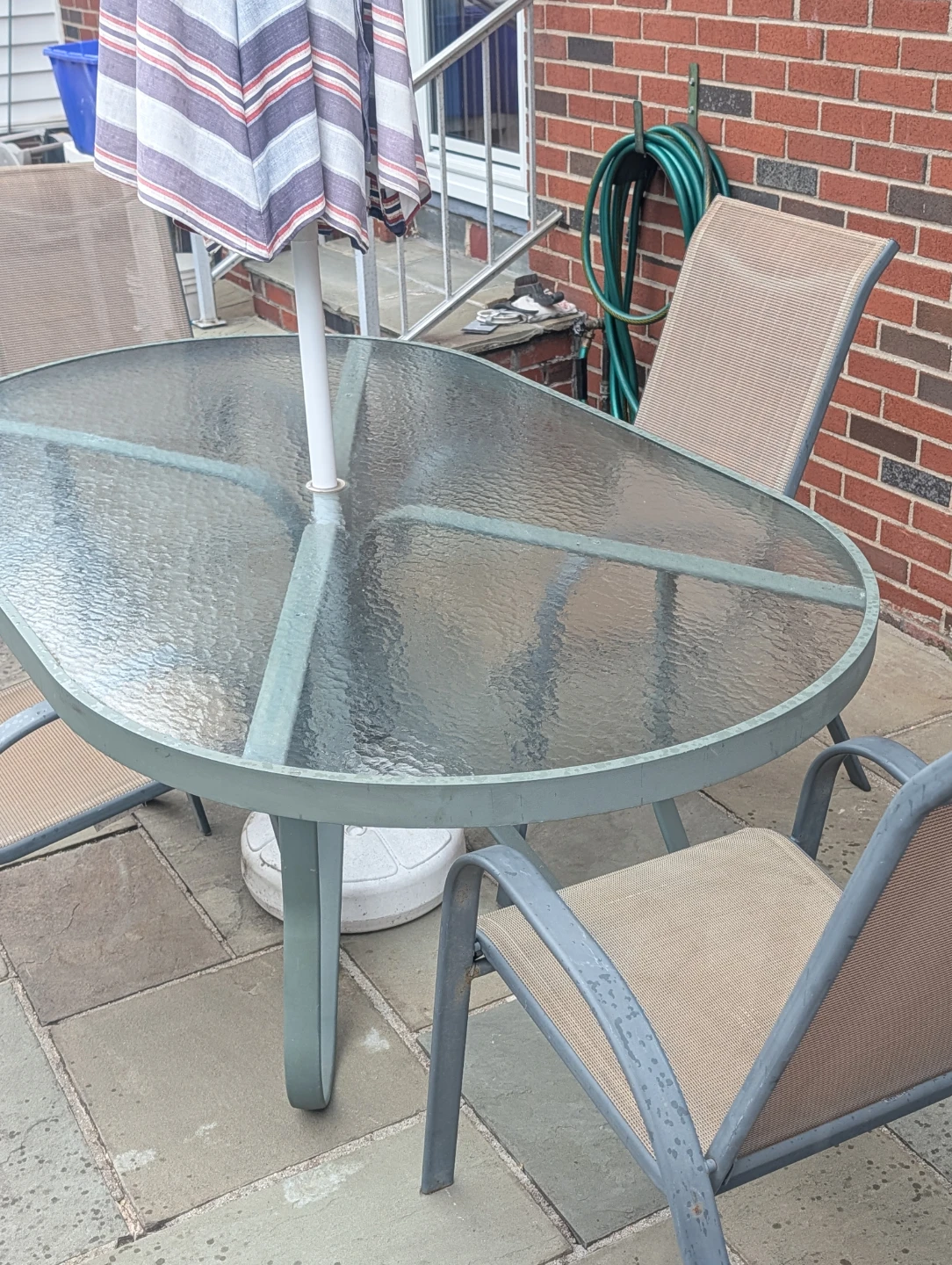 Glass Top Patio Dining Table with Chairs and Umbrella - photo 2