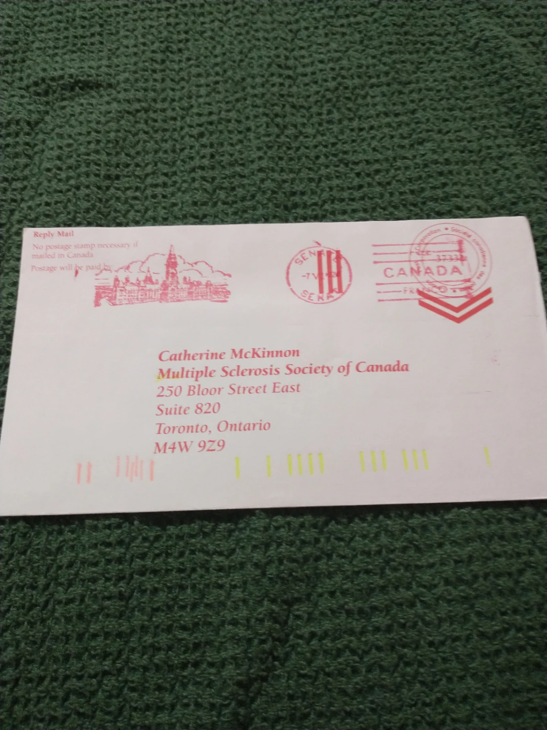 1992 Canada envelope postmarked Senate