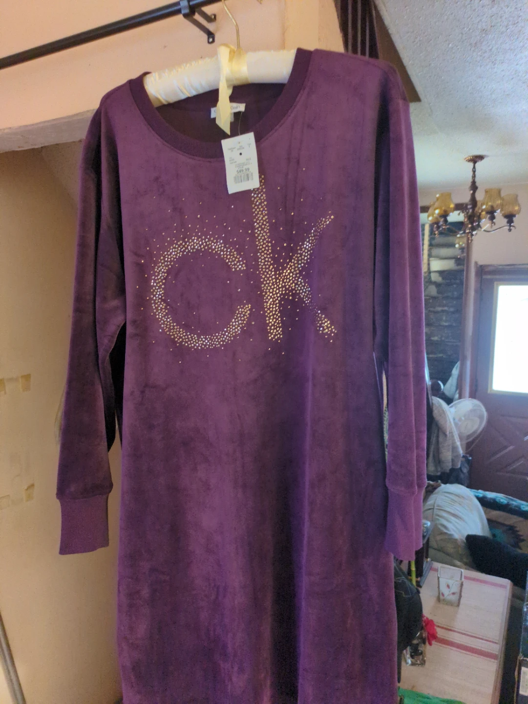 Calvin Klein Velvet Dress with Rhinestone CK Logo