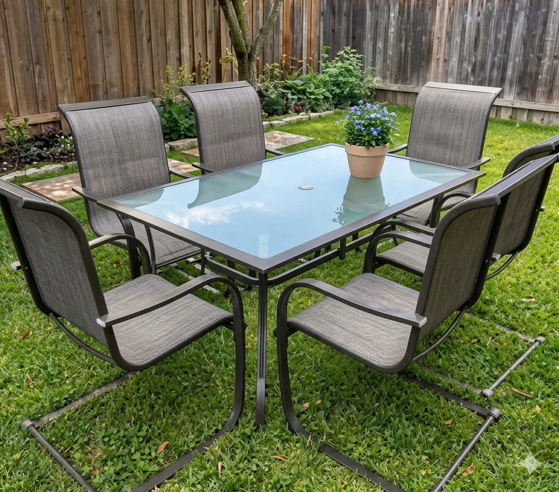 Patio Dining Set with Glass Table and 6 Chairs