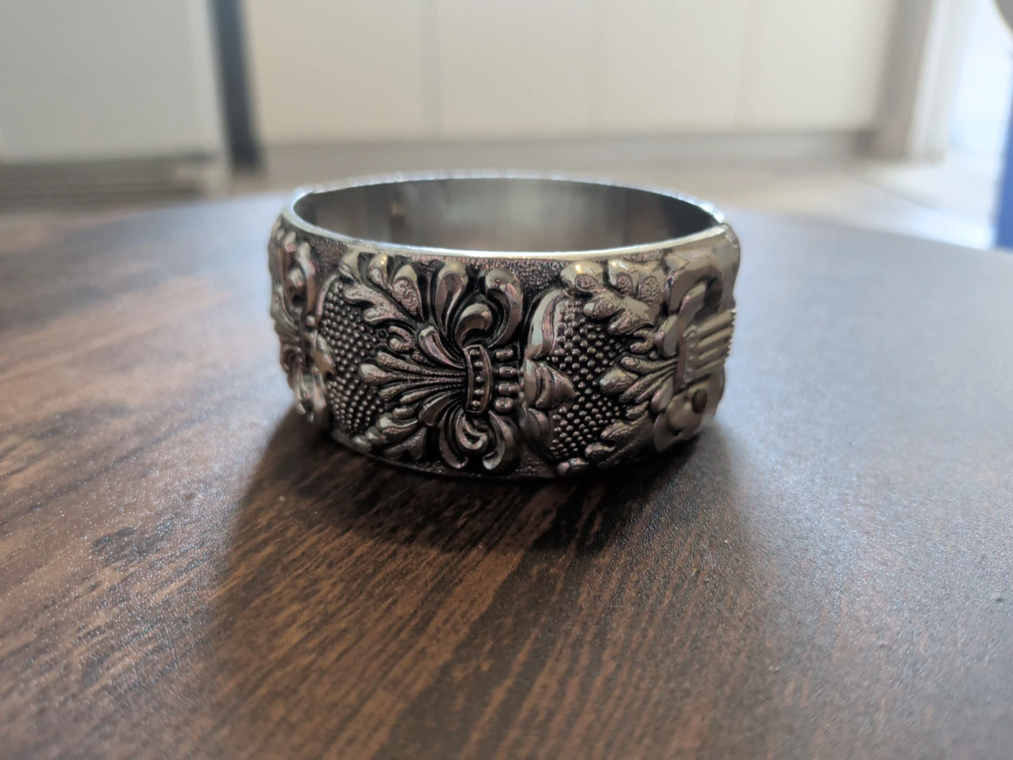 Ornate Silver-Tone Bangle Bracelet
