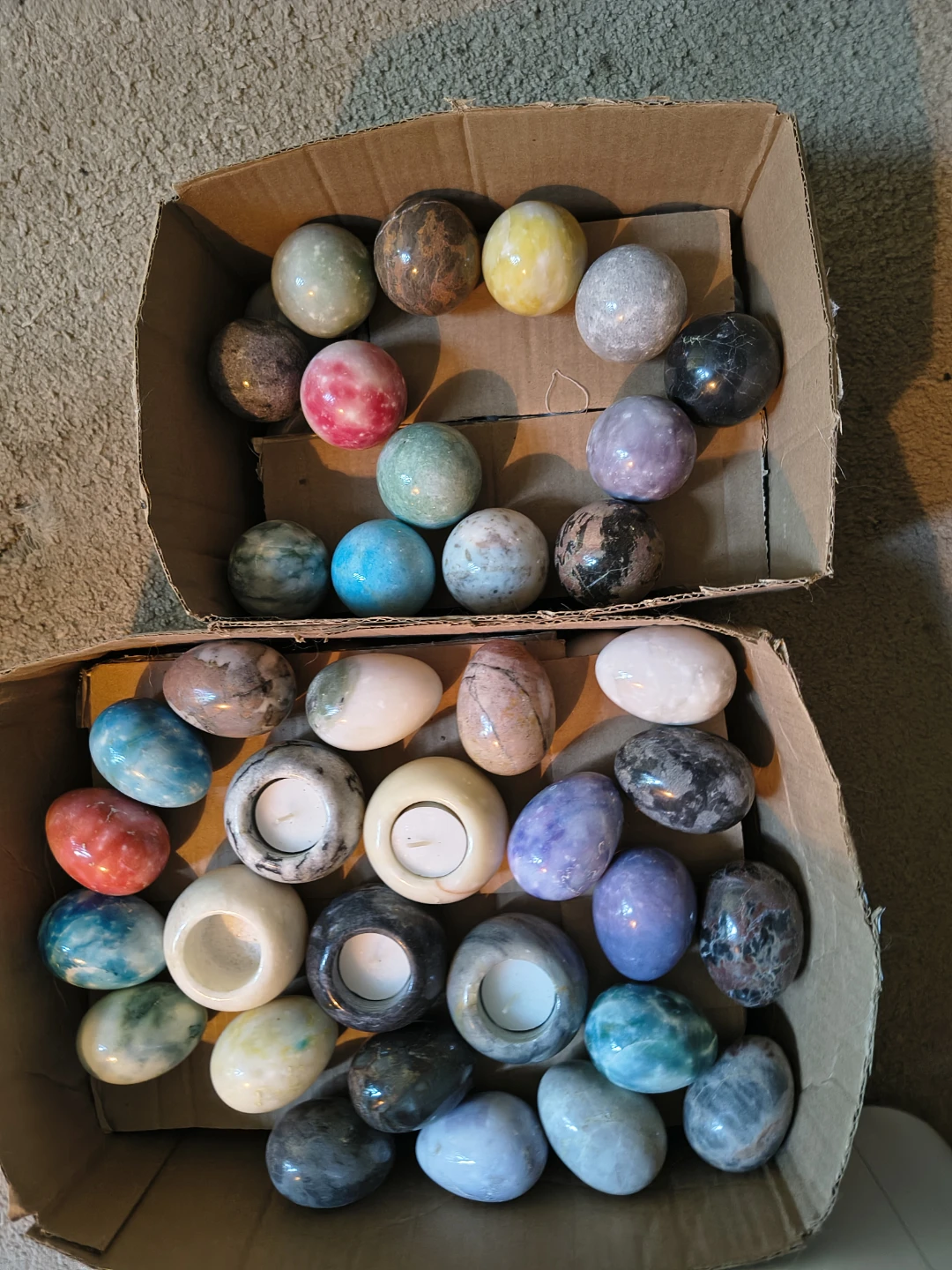 Assorted polished solid MARBLE eggs and sphere tea light holders - photo 3
