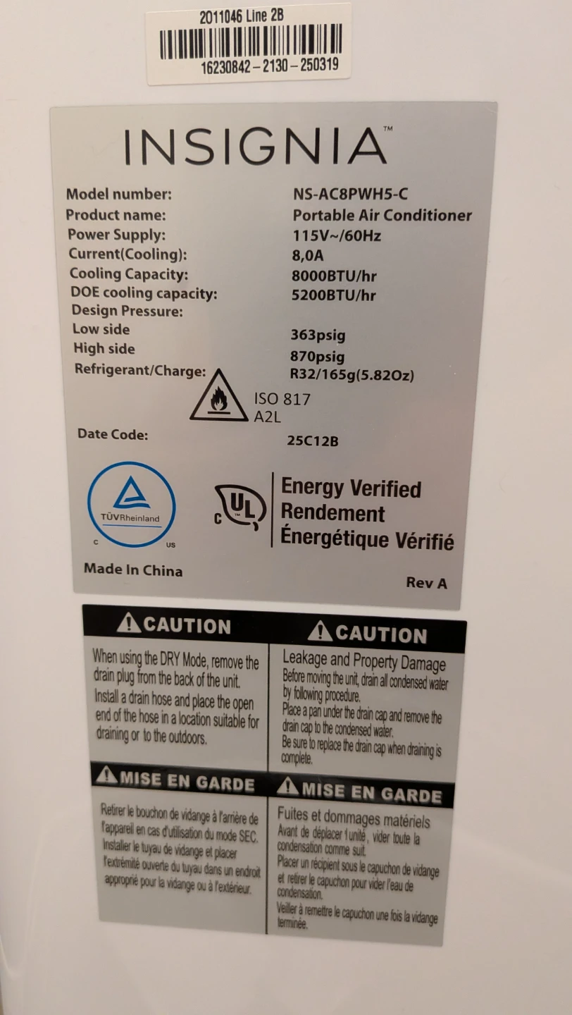 Insignia Portable Air Conditioner NS-AC8PWH5-C - photo 3