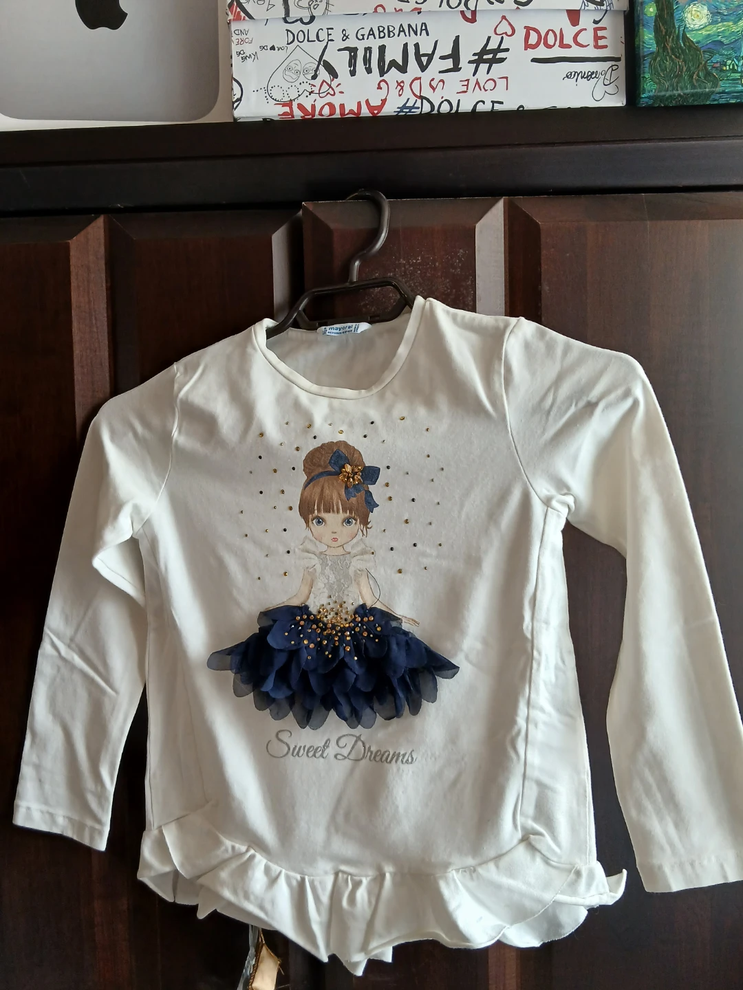 Mayoral White Long Sleeve T-Shirt with Girl Graphic - Size 9