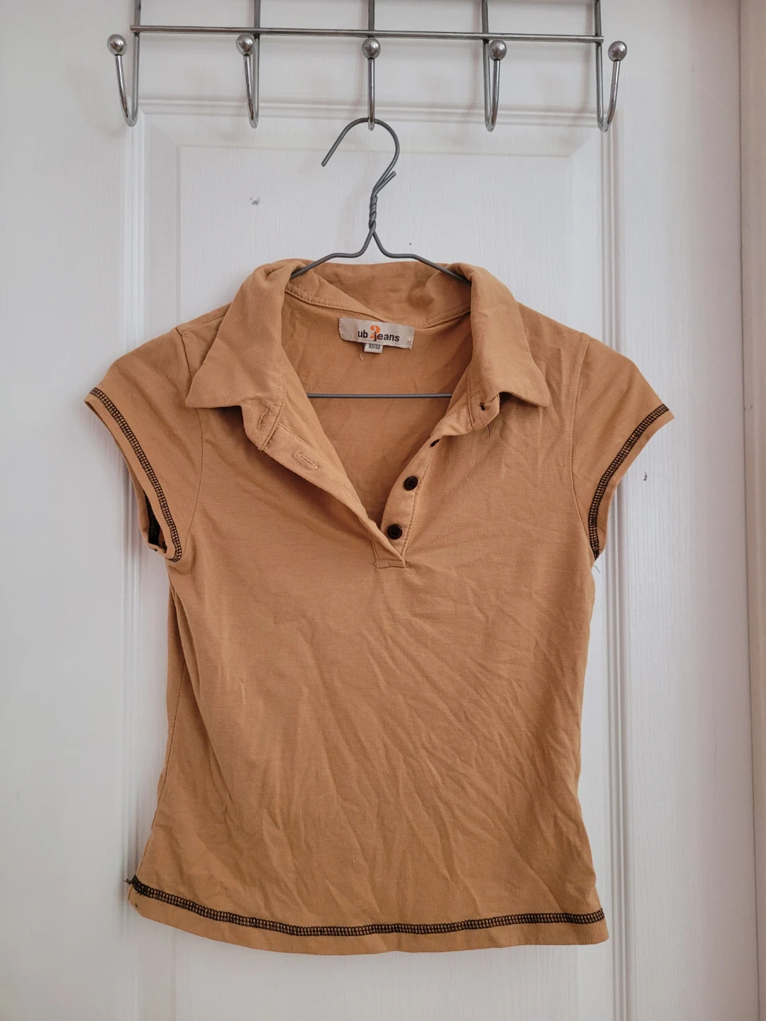 UB Jeans Women's Tan Collared Cap Sleeve Shirt