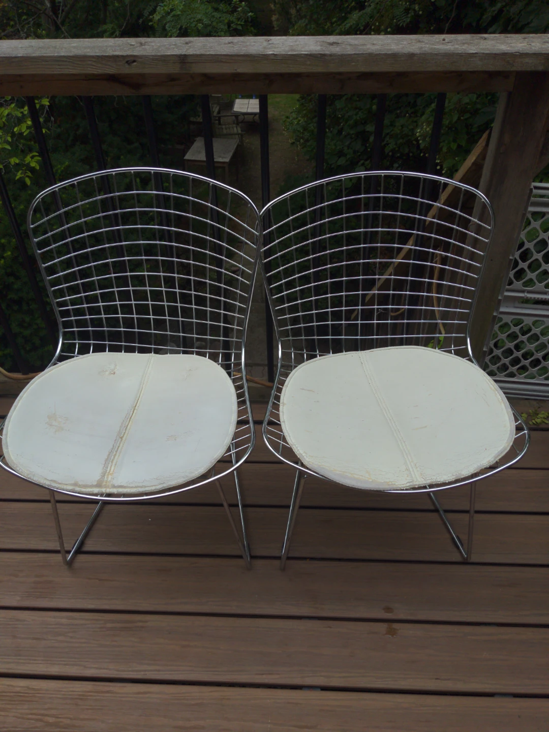 Set of 2 Chrome Wire Chairs with White Cushions