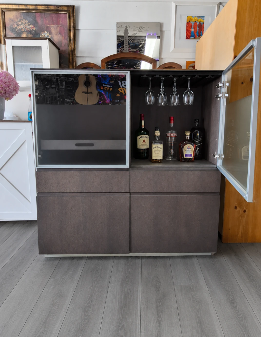 Bar Cabinet with Glassware Holders